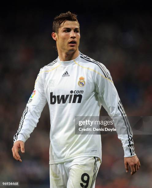 Cristiano Ronaldo of Real Madrid waits for play to resume during the La Liga match between Real Madrid and Villarreal at Estadio Santiago Bernabeu on...