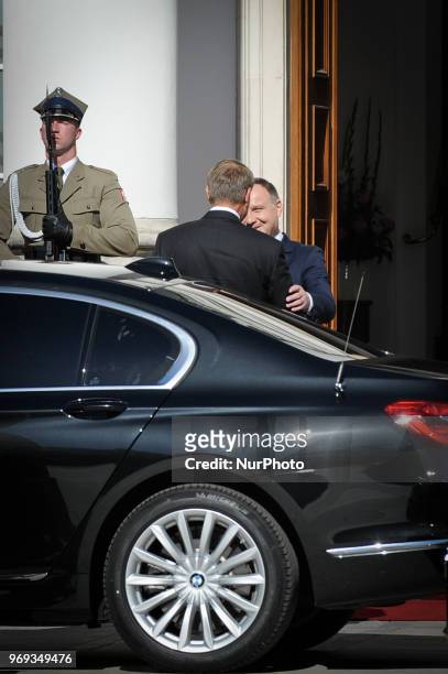 Romanian president Klaus Iohannis meets with Andrzej Duda at Belweder palace in Warsaw, Poland on June 7, 2018.