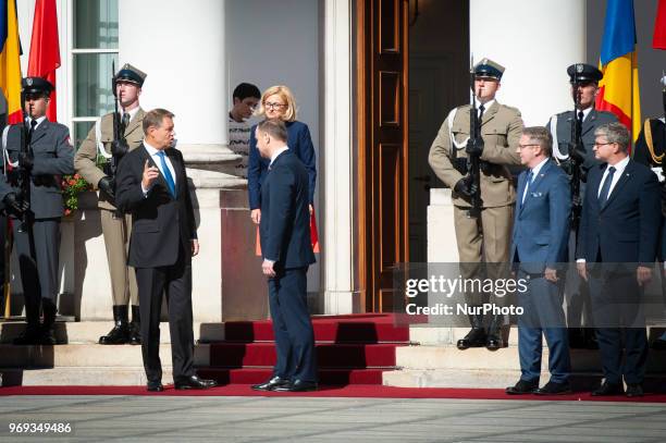 Romanian president Klaus Iohannis meets with Andrzej Duda at Belweder palace in Warsaw, Poland on June 7, 2018.