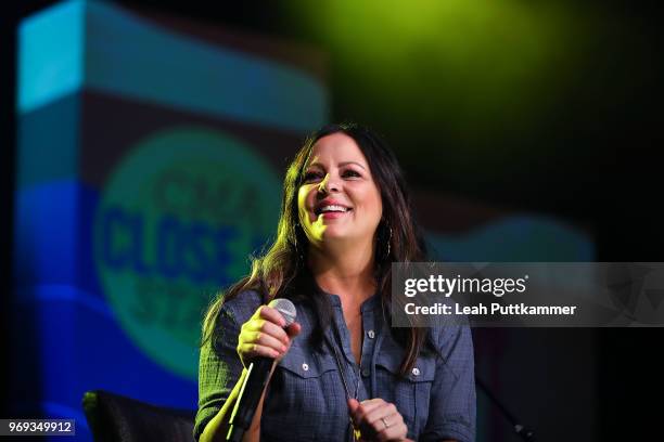 Sara Evans is interviewed on the CMA Close Up Stage during the 2018 CMA Music festival at the on June 7, 2018 in Nashville, Tennessee.