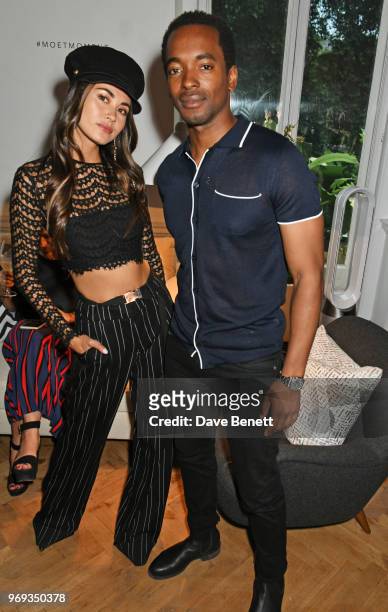 Ana Tanaka and Aki Omoshaybi attend the Moet Summer House VIP launch night on June 7, 2018 in London, England.