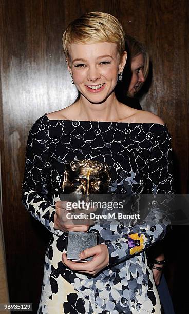 Carey Mulligan arrives for the dinner following the Orange British Academy Film Awards 2010, at The Grosvenor House Hotel on February 21, 2010 in...