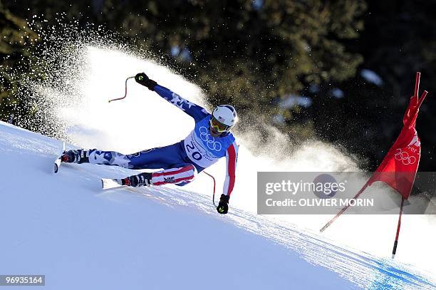 S Bode Miller is seen during the men's super-combined downhill race of the Vancouver 2010 Winter Olympics at the Whistler Creek side Alpine skiing...