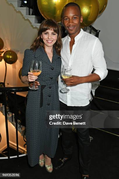 Ophelia Lovibond and Eric Underwood attend the Moet Summer House VIP launch night on June 7, 2018 in London, England.