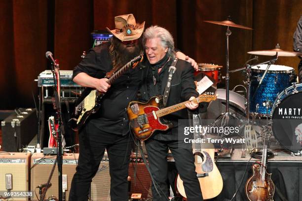 Singer-songwriter Chris Stapleton and Marty Stuart perform during Marty Stuart's 17th Annual Late Night Jam at Ryman Auditorium on June 6, 2018 in...