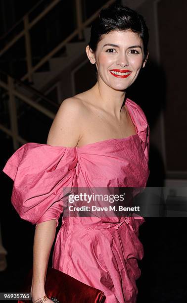 Audrey Tautou arrives for the dinner following the Orange British Academy Film Awards 2010, at The Grosvenor House Hotel on February 21, 2010 in...