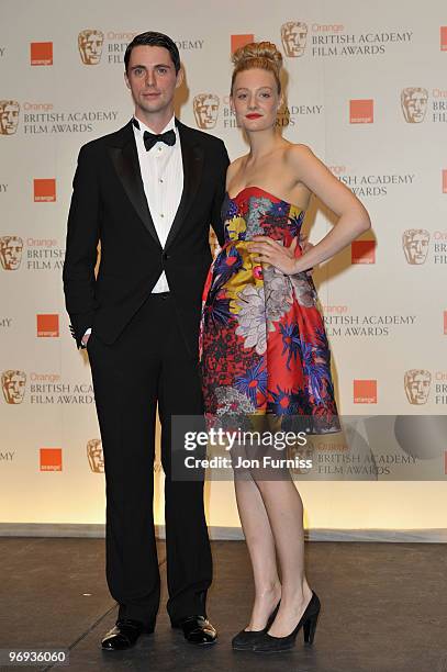 Matthew Goode and Romola Garai pose in the awards room during the The Orange British Academy Film Awards 2010, at The Royal Opera House on February...