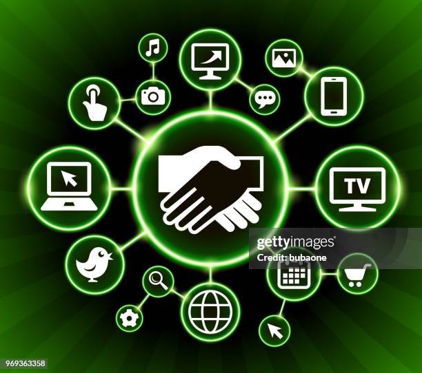 handshake internet communication technology dark buttons background - laptop black background stock illustrations