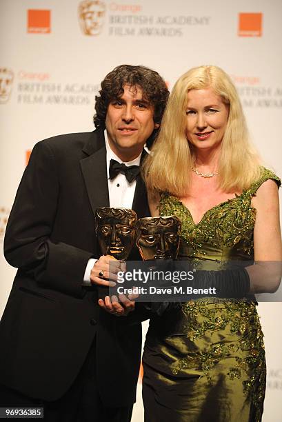 Bob Murawski and Chris Innes pose with the Editing Award for The Hurt Locker during the The Orange British Academy Film Awards 2010 at The Royal...