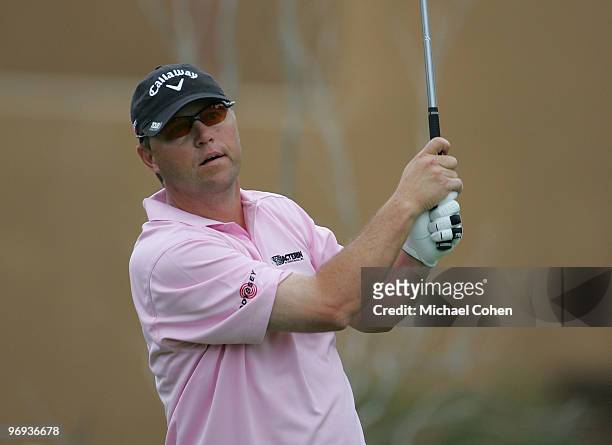 Cameron Beckman hits his drive on the 18th tee during the final round of the Mayakoba Golf Classic at El Camaleon Golf Club held on February 21, 2010...