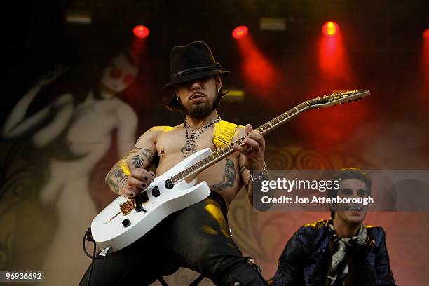 Perry Farrell and Dave Navarro of Jane's Addiction performs on stage at the Sydney leg of the Soundwave Festival at Eastern Creek Raceway on February...