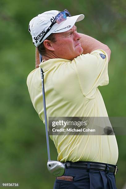 Joe Durant hits his drive on on the 11th tee during the final round of the Mayakoba Golf Classic at El Camaleon Golf Club held on February 21, 2010...