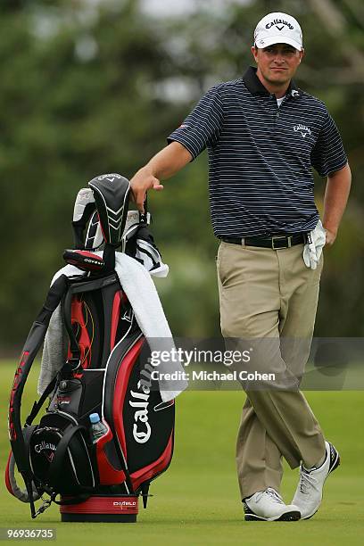 Brian Stuard stands by his bag during the final round of the Mayakoba Golf Classic at El Camaleon Golf Club held on February 21, 2010 in Riviera...