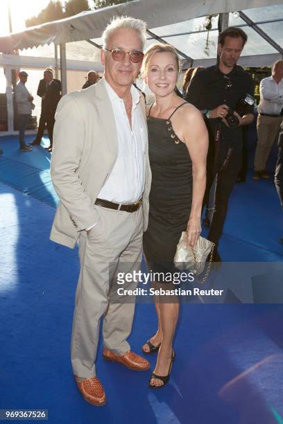 Actors Christoph M. Ohrt and Dana Golombek attend the summer party 2018 of the German Producers Alliance on June 7, 2018 in Berlin, Germany.