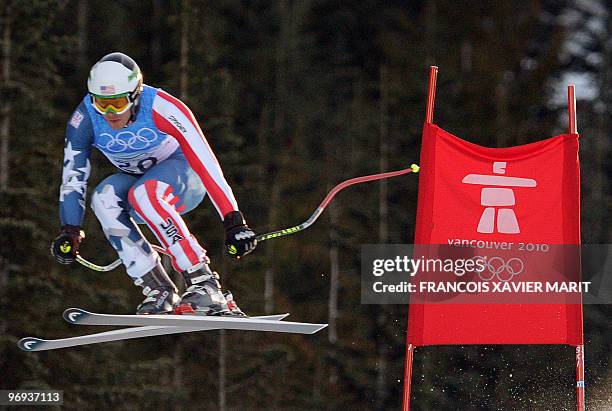 S Bode Miller is seen during the downhill of the Men's Vancouver 2010 Winter Olympics Super Combined event at Whistler Creek side Alpine skiing venue...