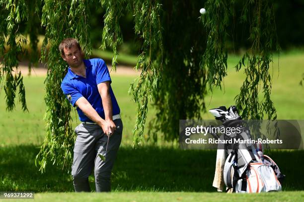 Richard Pace of Beverley & East Riding GC chips during the Lombard Trophy North qualifier at Fulford Golf Club on June 7, 2018 in York, England.