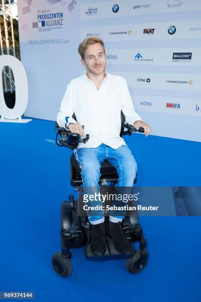 Actor Samuel Koch attends the summer party 2018 of the German Producers Alliance on June 7, 2018 in Berlin, Germany.