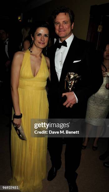 Livia Giuggioli and Colin Firth attend the BAFTA Soho House Grey Goose after party at the Grosvenor House Hotel on February 21, 2010 in London,...