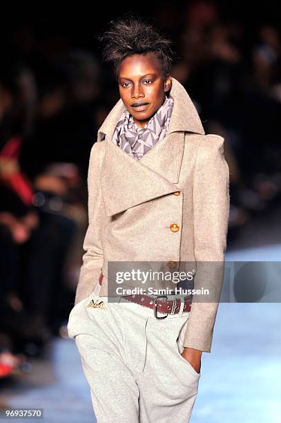 Model walks the catwalk during the Vivienne Westwood Red Label fashion show during London Fashion Week on February 21, 2010 in London, England.