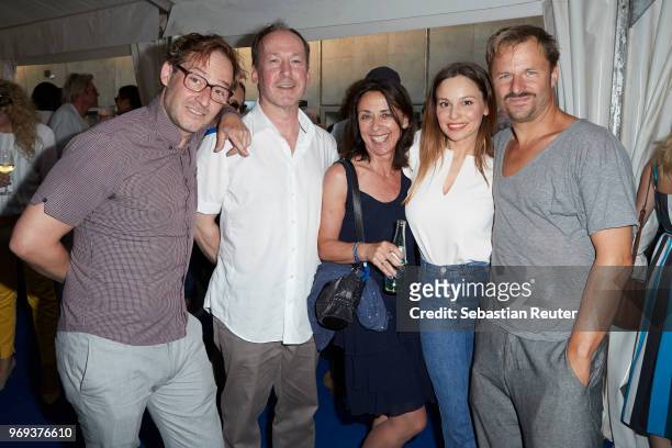Actors Ulrich Noethen , Mina Tander and Philipp Hochmair attend the summer party 2018 of the German Producers Alliance on June 7, 2018 in Berlin,...