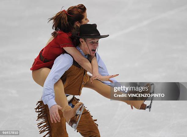 Emily Samuelson and Evan Bates perform during the original dance of the ice dance event of the 2010 Winter Olympics at the Pacific Coliseum in...