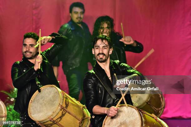 Argentina malambo group Malevo performs during the release of the official OMEGA countdown clock 120 days ahead of Youth Olympic Games Buenos Aires...