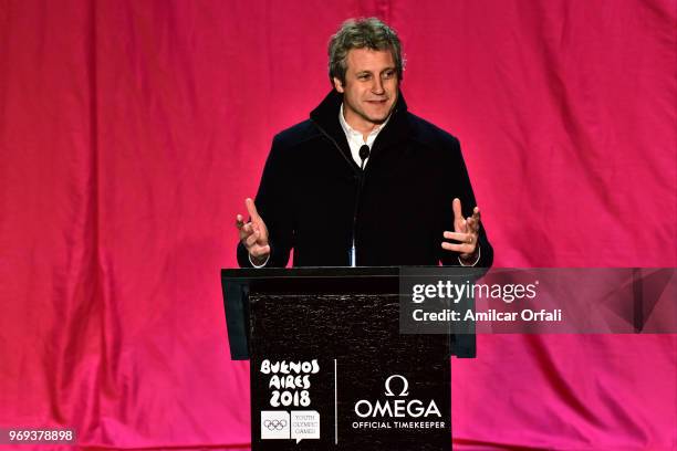 Buenos Aires' Chief of the Cabinet Miguel Felipe speaks during the release of the official OMEGA countdown clock 120 days ahead of Youth Olympic...