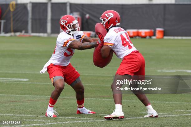 Kansas City Chiefs linebacker Anthony Hitchens during a drill at Organized Team Activities on June 7, 2018 at the Kansas City Chiefs Training...
