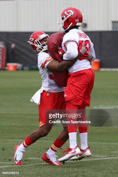 Kansas City Chiefs linebacker Anthony Hitchens during a drill at Organized Team Activities on June 7, 2018 at the Kansas City Chiefs Training...