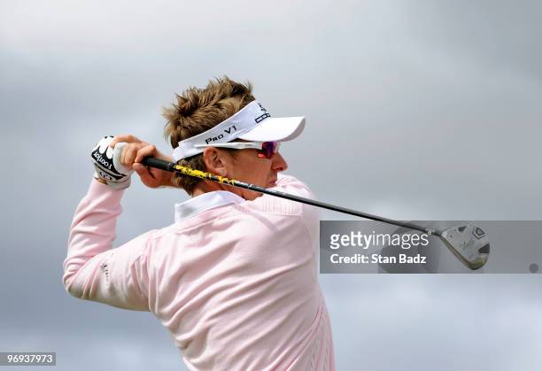 Ian Poulter of England hits from the ninth tee box during the final round of the World Golf Championships-Accenture Match Play Championship at The...