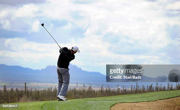 Paul Casey of England hits to the 11th green during the final round of the World Golf Championships-Accenture Match Play Championship at The...