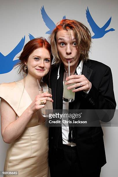 Jamie Campbell Bower and Bonnie Wright attend the BAFTA Soho House Grey Goose after party at the Grosvenor House Hotel on February 21, 2010 in...