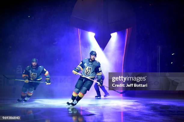 The Vegas Golden Knights take the ice prior to Game Five of the Stanley Cup Final against the Washington Capitals during the 2018 NHL Stanley Cup...