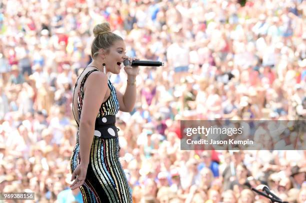 Singer-songwriter Lauren Alaina performs during the 2018 CMA Music festival at the Chevy Riverfront Stage on June 7, 2018 in Nashville, Tennessee.