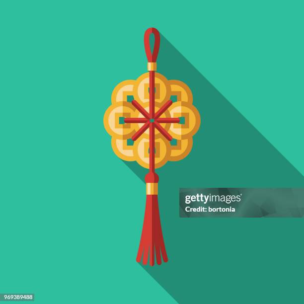 lucky coins flat design chinese new year icon - feng shui stock illustrations
