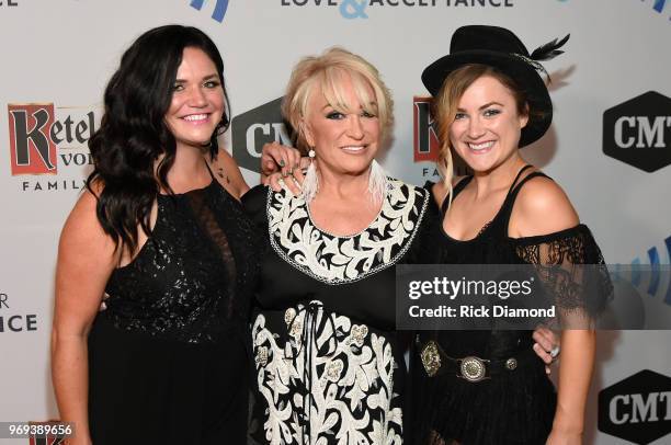 Spencer Bartoletti, Tanya Tucker and Presley Tucker attend the GLAAD + TY HERNDON's 2018 Concert for Love & Acceptance at Wildhorse Saloon on June 7,...