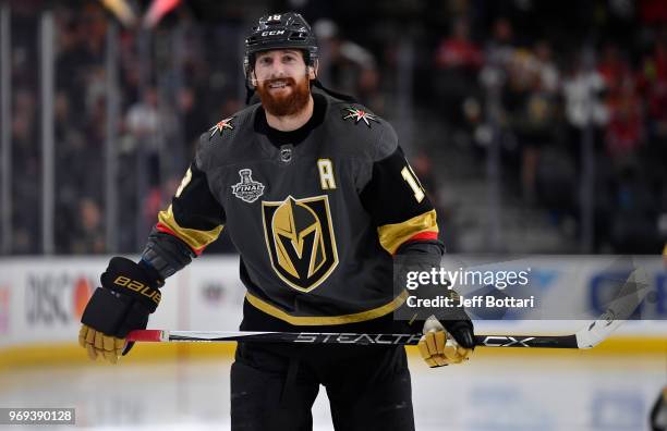 James Neal of the Vegas Golden Knights takes the ice prior to the second period in Game Five of the Stanley Cup Final against the Washington Capitals...