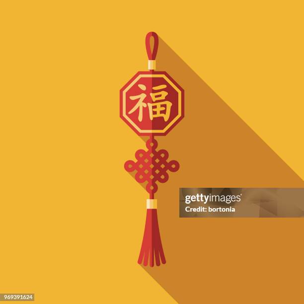 glücksknoten flache designikone chinese new year - roter faden stock-grafiken, -clipart, -cartoons und -symbole