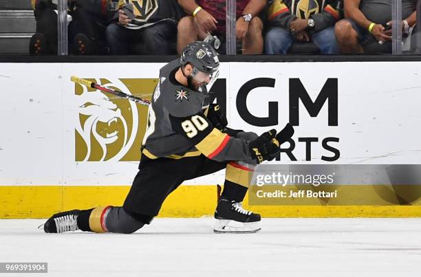 Tomas Tatar of the Vegas Golden Knights celebrates after scoring a goal during the second period against the Washington Capitals in Game Five of the...