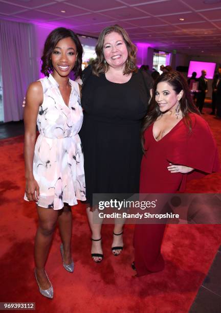 Actress Charmaine Bingwa, actress Lisa Linke, and television host Brooke Lewis attend the Lambda Legal 2018 West Coast Liberty Awards at the SLS...