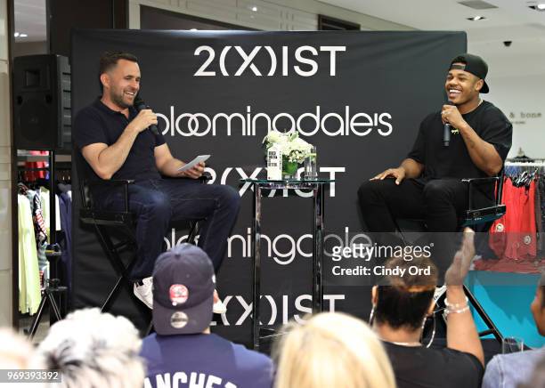 Fashion market director at VANITY FAIR, Michael Carl and New York Giants wide receiver Sterling Shepard speak as Bloomingdale's and 2IST welcome New...