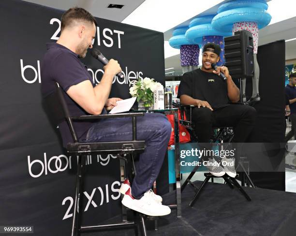 Fashion market director at VANITY FAIR, Michael Carl and New York Giants wide receiver Sterling Shepard speak as Bloomingdale's and 2IST welcome New...