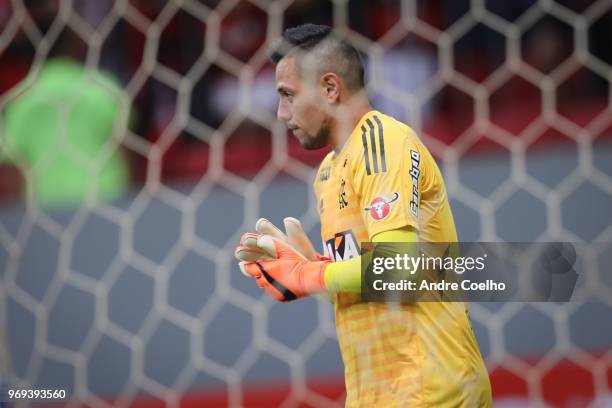 Diego Alves, goal keeper of Flamengo watches the game during a match between Flamengo and Fluminense as part of Brasileirao Series A 2018 at Mane...