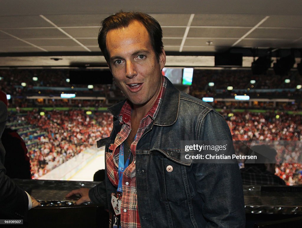 Celebrities attend the USA v Canada Men's Hockey Game