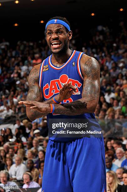 LeBron James of the Cleveland Cavaliers reacts to a call during the game against the Orlando Magic on February 21, 2010 at Amway Arena in Orlando,...