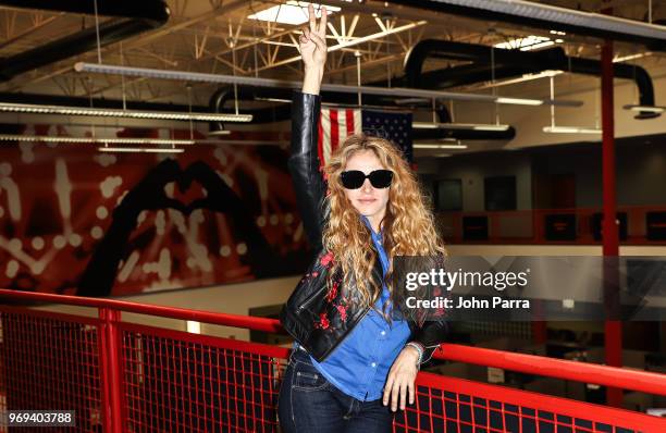 Paulina Rubio visits the "Enrique Santos Show" at I Heart Latino Studio on June 7, 2018 in Miramar, Florida.