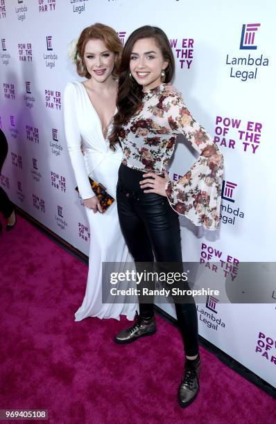 Actresses Renee Olstead and Victoria Konefal attend the Lambda Legal 2018 West Coast Liberty Awards at the SLS Hotel on June 7, 2018 in Beverly...