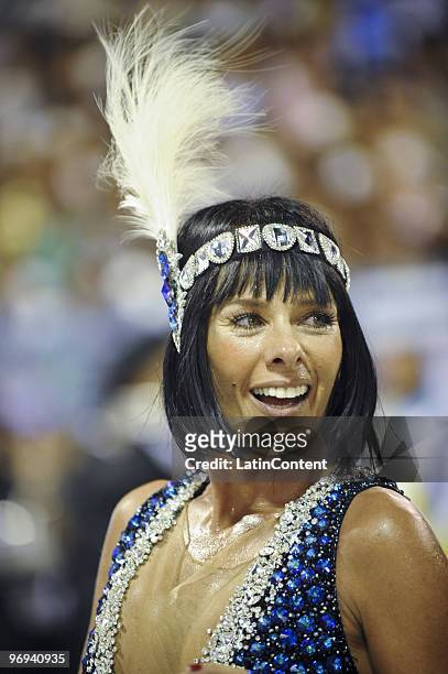 Queen of the drums of Unidos da Tijuca Samba School, Adriane Galisteu dances during Rio de Janeiro's Carnival Champions Parade at Marques de Sapucai...