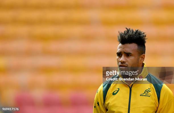 Queensland , Australia - 8 June 2018; Will Genia takes his place for the team photograph prior to the Australian Wallabies captain's run in Suncorp...