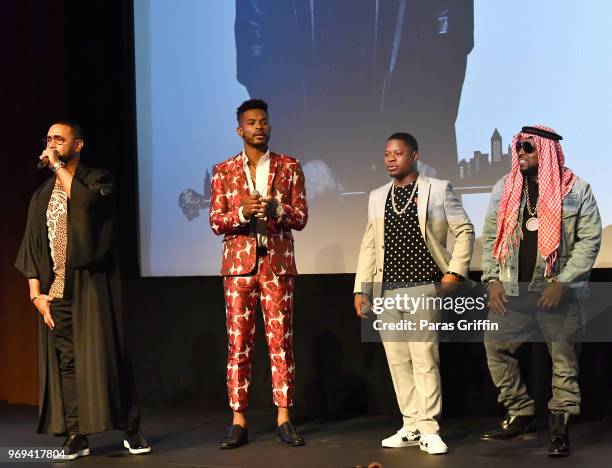 Director X, Trevor Jackson, Jason Mitchell and Big Boi onstage during Columbia Pictures "Superfly" Atlanta special screening on June 7, 2018 at...
